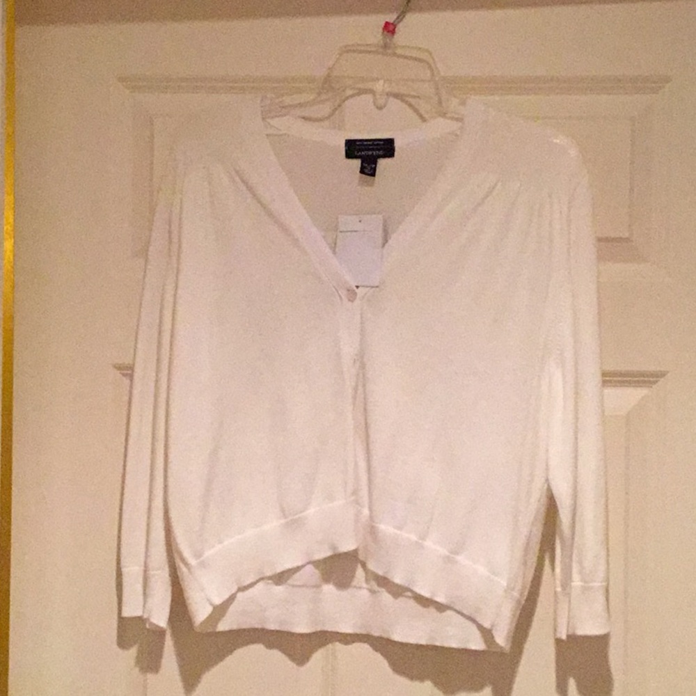 Lands End white cotton cardigan